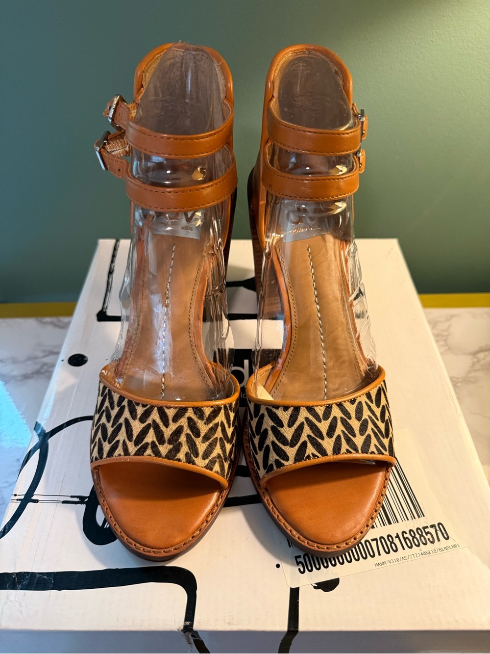Dolce Vita NIB Marynn Tan Leather Heels with Petal Print from Anthropologie